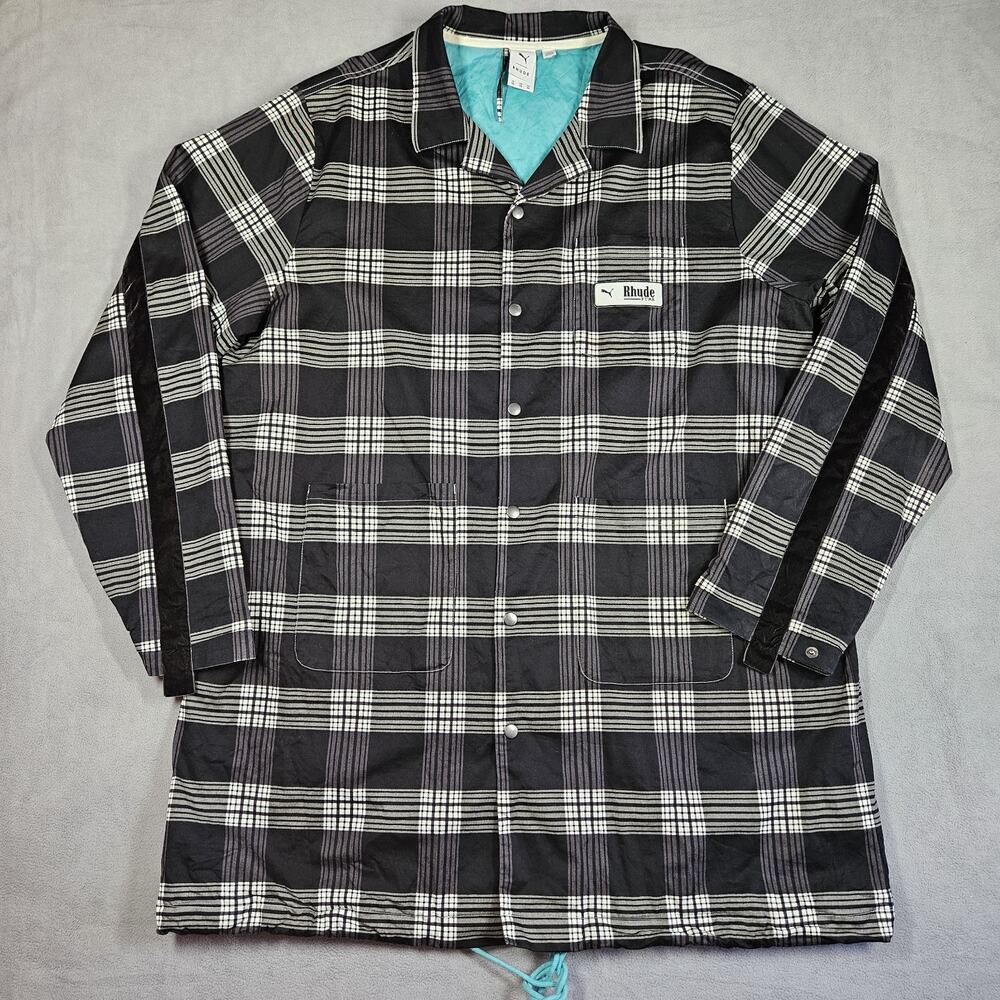 PUMA x Rhude AOP Coat Mens XXL Crossover Plaid Jacket White Black Streetwear